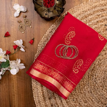 Cotton Kota Doria Block Printed Saree With Running Blouse.-Product 2