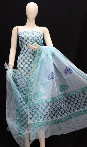 Kota Doria Cotton Block Printed Dress Material 1