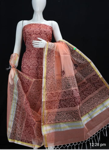 Kota Doria Cotton Block Printed Dress Material 7