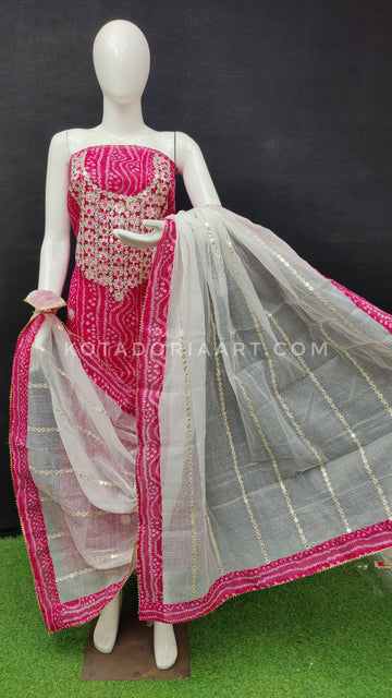 Raani Bandhej Kota Doria Cotton Gota-Patti Work Dress Material