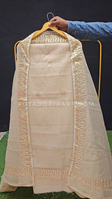 Badge Kota Doria Cotton Gota-Patti Work Dress Material with Bottom