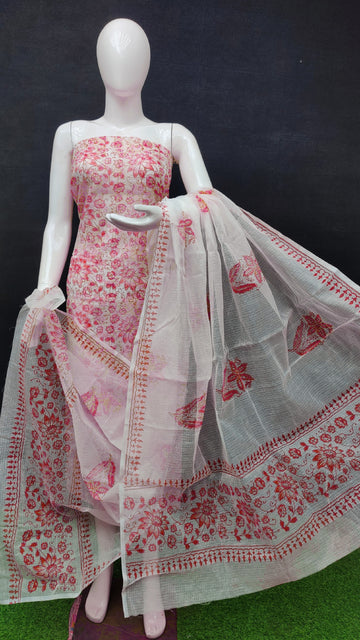 Kota Doria Cotton Block Printed Dress Material