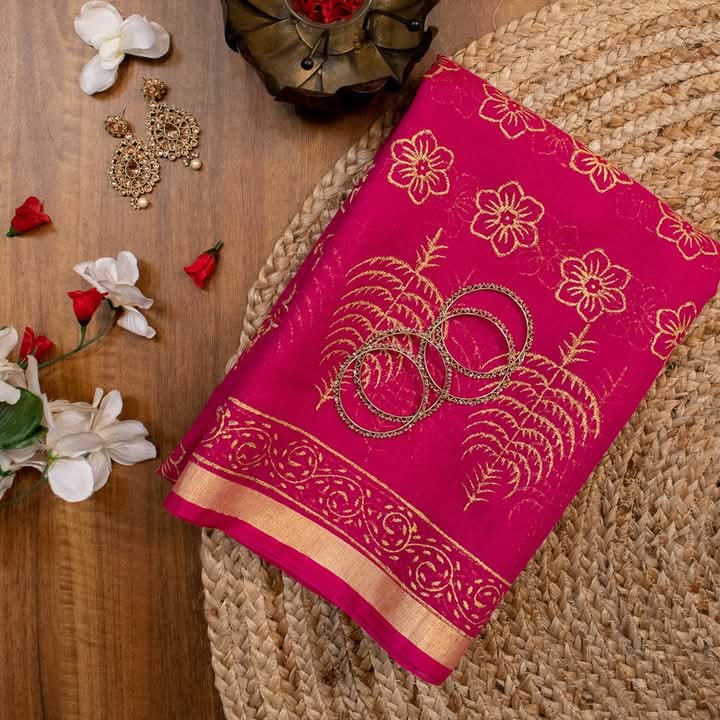 Cotton Kota Doria Block Printed Saree With Running Blouse.-Product 1
