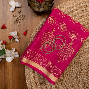 Cotton Kota Doria Block Printed Saree With Running Blouse.-Product 1
