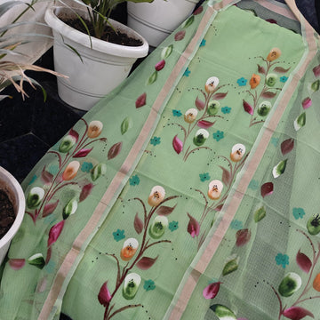 Kota Doria Cotton Hand Pented Dress Material