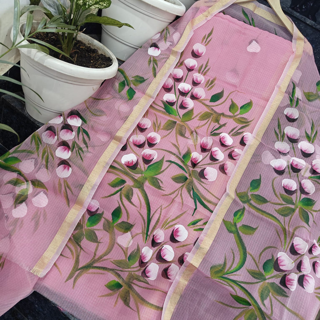 Kota Doria Cotton Hand Pented Dress Material