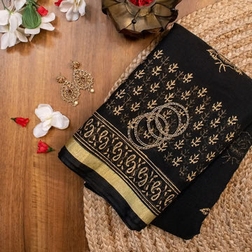 Cotton Kota Doria Block Printed Saree With Running Blouse.-Product 3