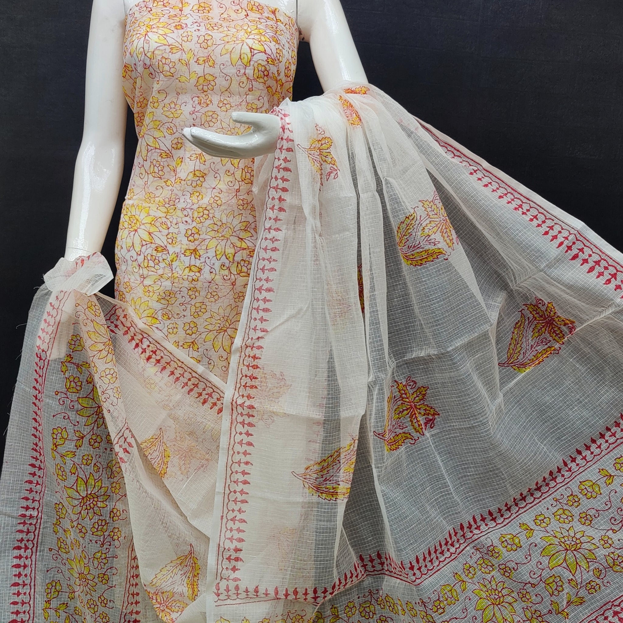 Kota Doria Cotton Block Printed Dress Material