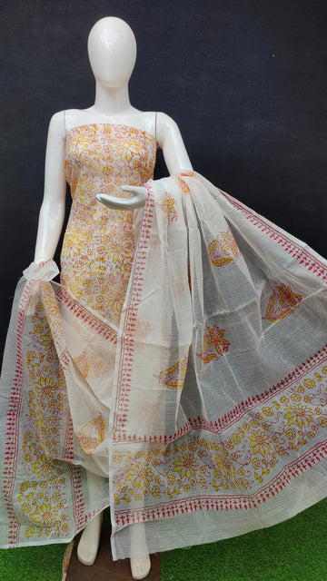 Kota Doria Cotton Block Printed Dress Material