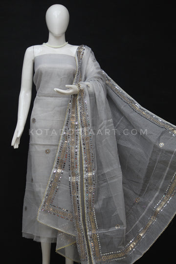 Gray Kota Doria Cotton Gota-Patti Work Dress Material with Bottom
