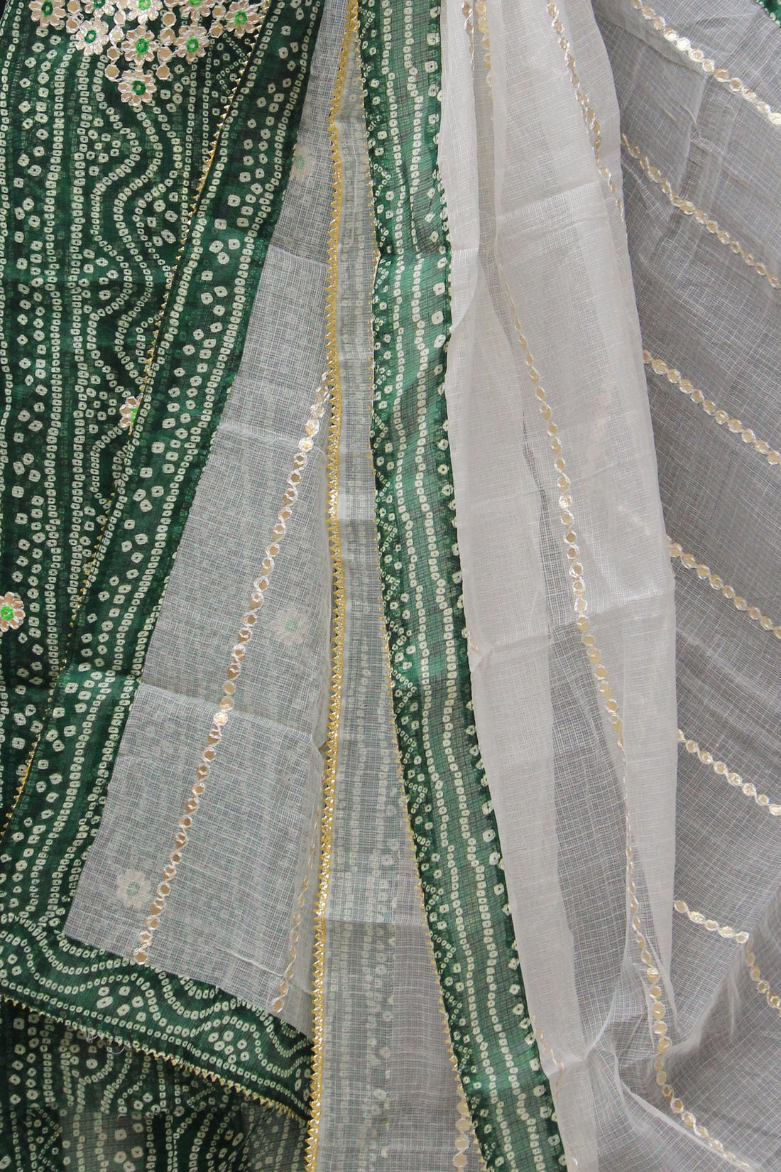 Green Bandhej Kota Doria Cotton Gota-Patti Work Dress Material