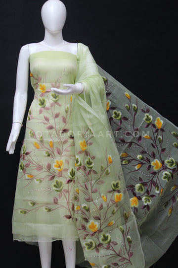 Pista Doria Cotton Hand Pented Dress Material With Bottom.