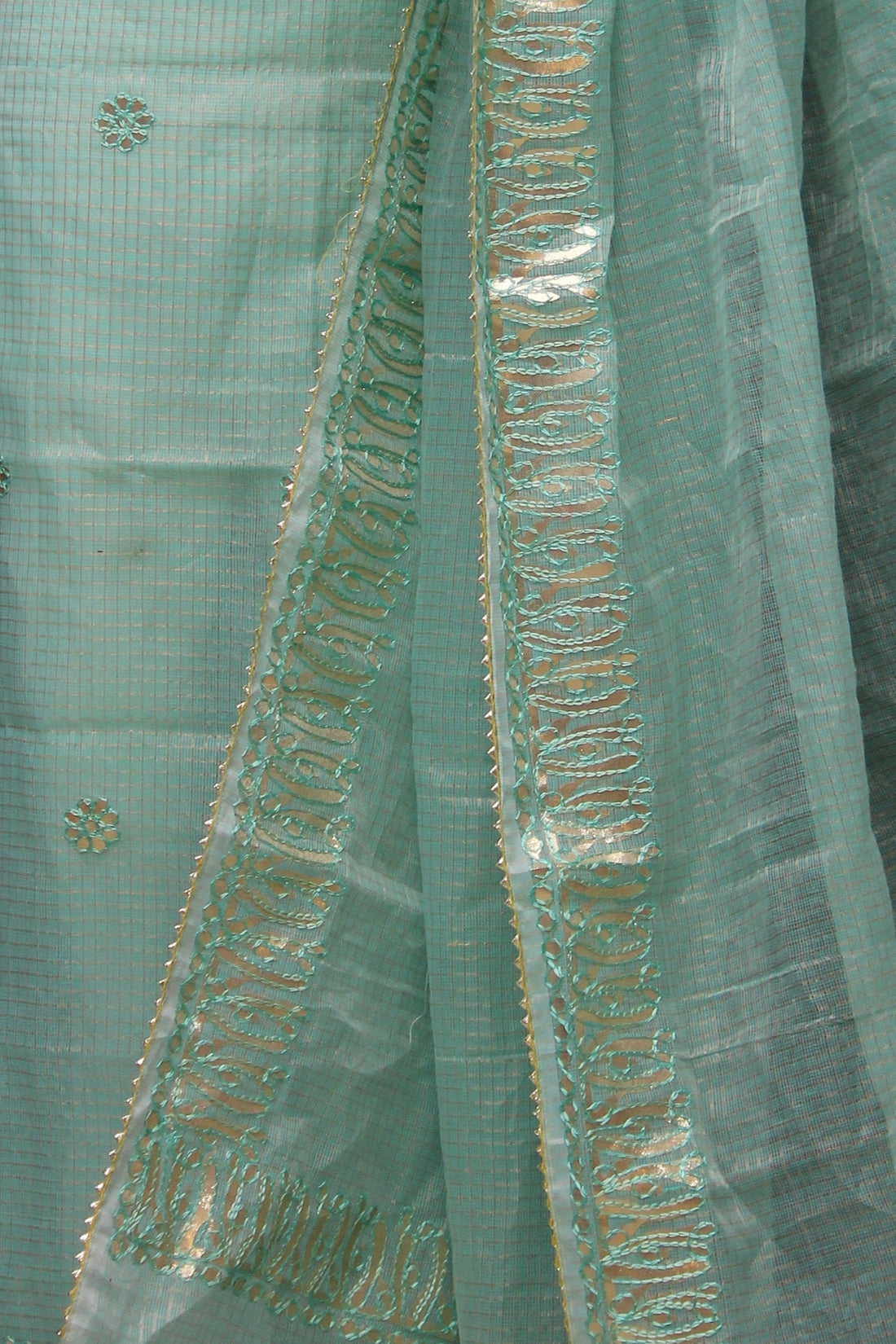 Sea green Kota Doria Cotton Gota-Patti Work Dress Material with Bottom