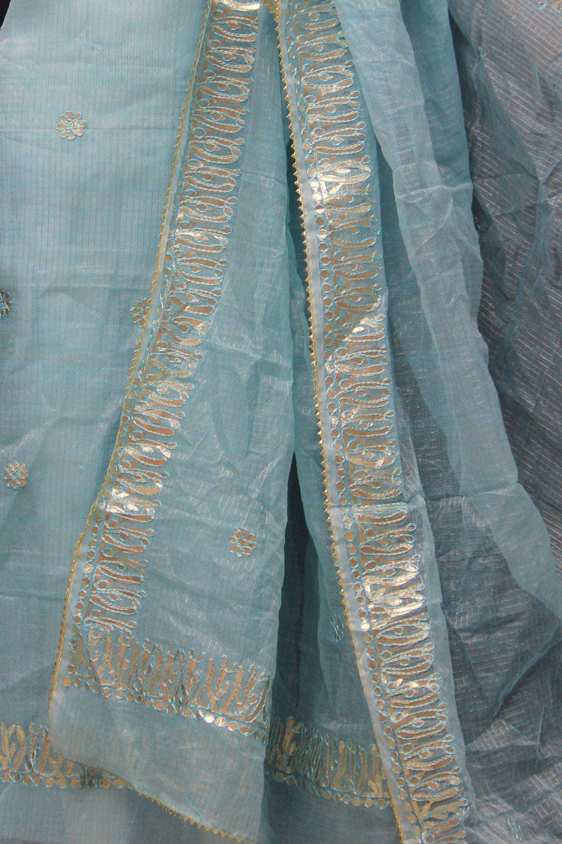 Sky-blue Kota Doria Cotton Gota-Patti Work Dress Material with Bottom