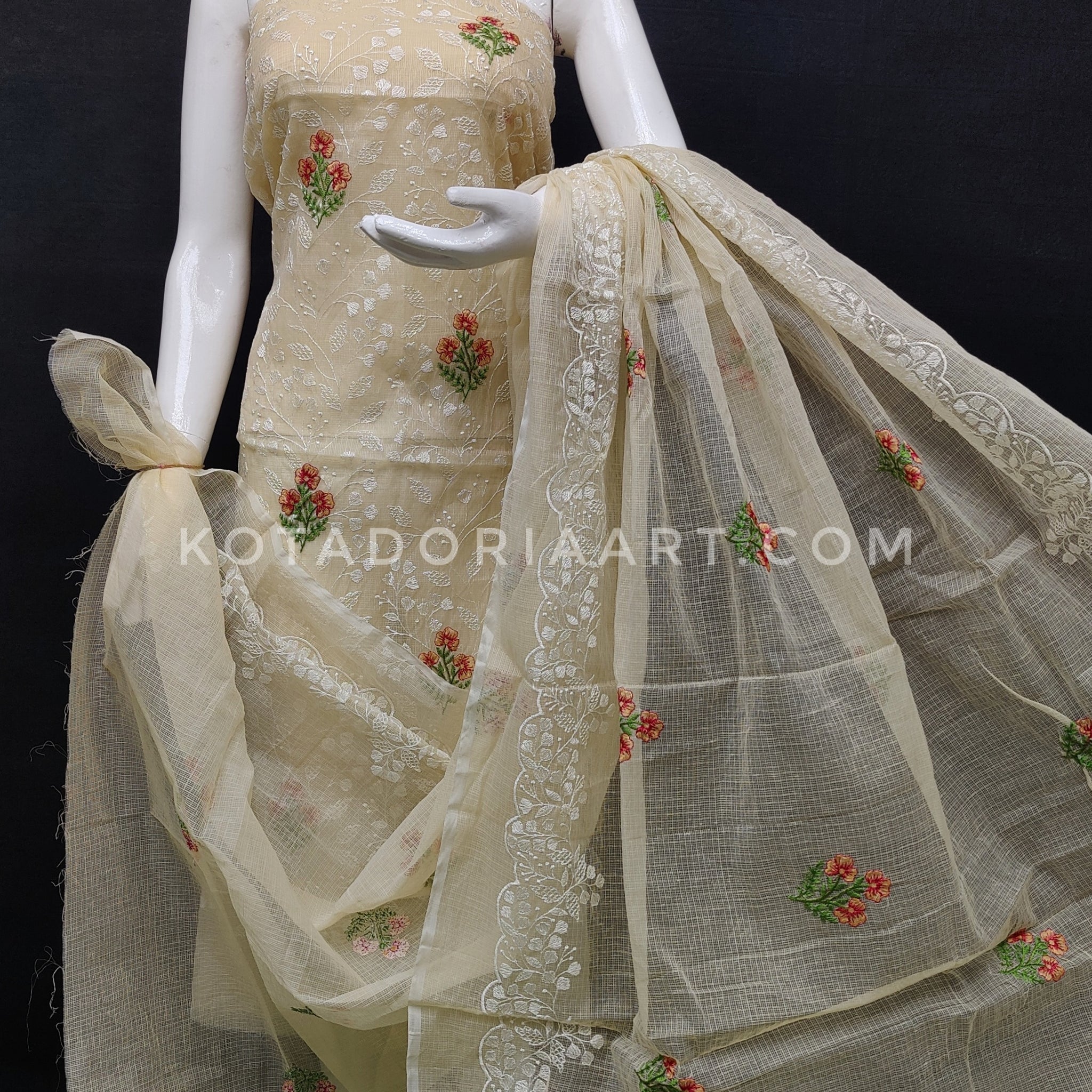 Badge Kota Doria Cotton Embroidery Work Dress Material
