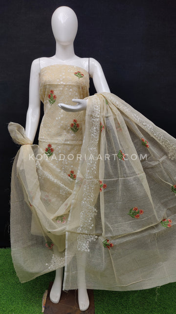 Badge Kota Doria Cotton Embroidery Work Dress Material