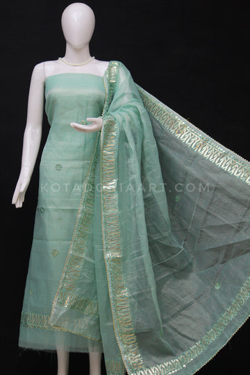 Sea green Kota Doria Cotton Gota-Patti Work Dress Material with Bottom