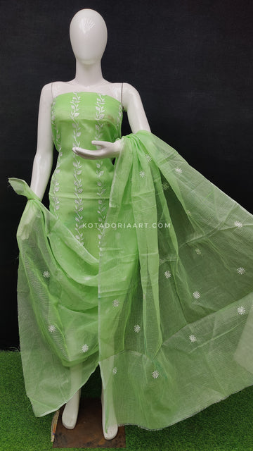 Green Kota Doria Cotton Embroidery Work Dress Material
