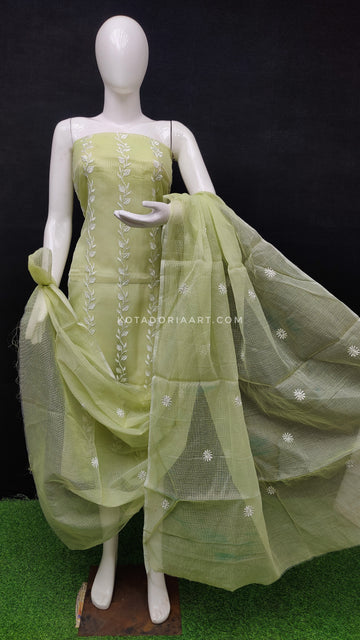 Pista Kota Doria Cotton Embroidery Work Dress Material