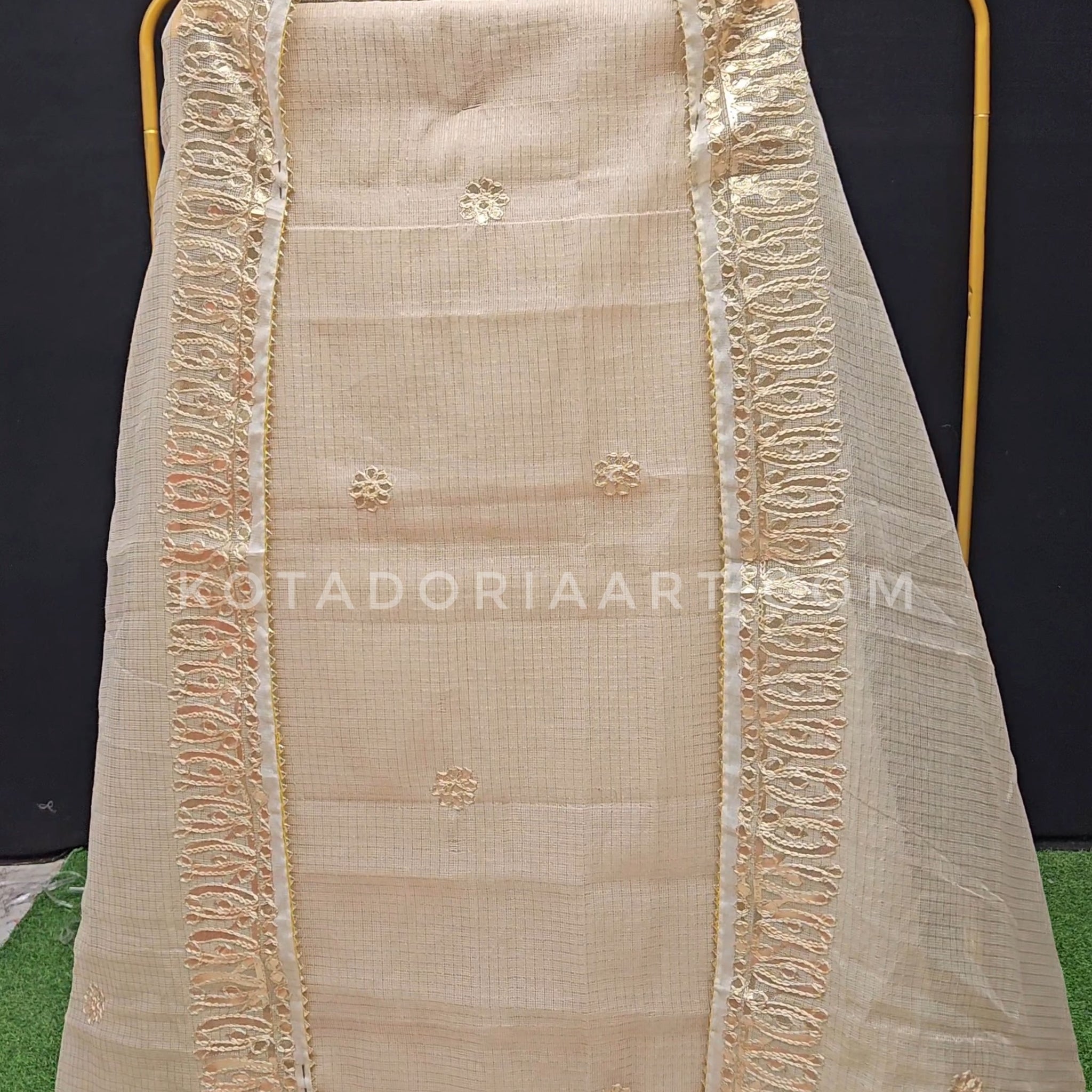 Badge Kota Doria Cotton Gota-Patti Work Dress Material with Bottom