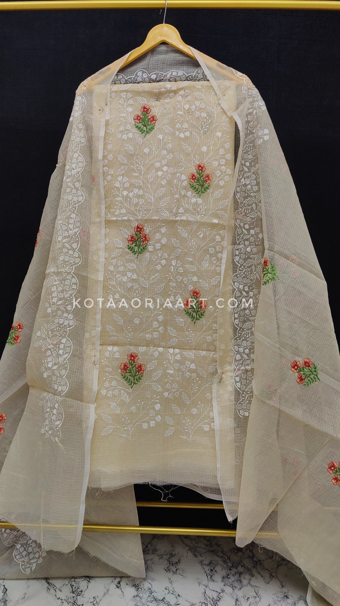 Badge Kota Doria Cotton Embroidery Work Dress Material