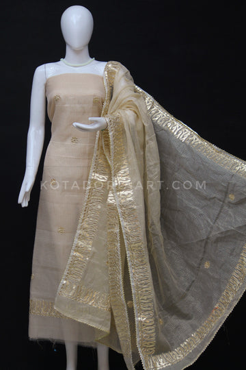 Badge Kota Doria Cotton Gota-Patti Work Dress Material with Bottom