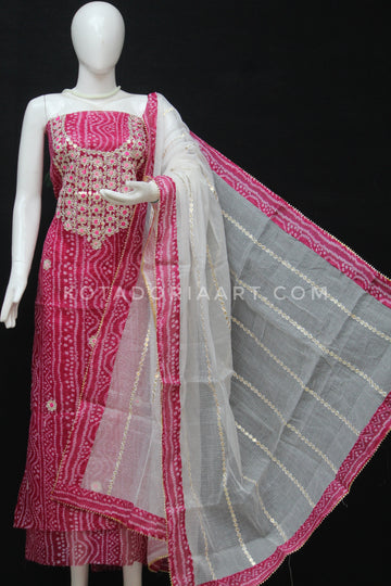 Raani Bandhej Kota Doria Cotton Gota-Patti Work Dress Material